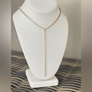 Brand new- Y Necklace with allover crystals in antique gold